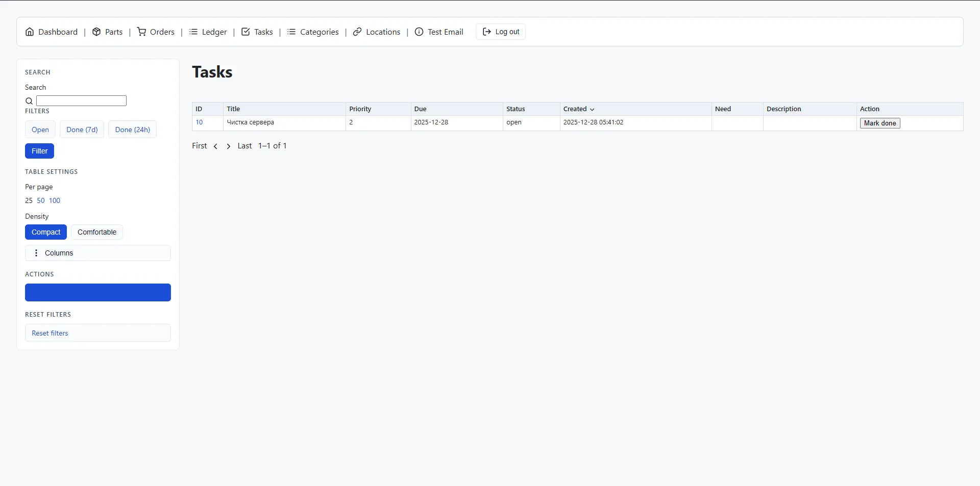 Tasks list with priority and due dates
